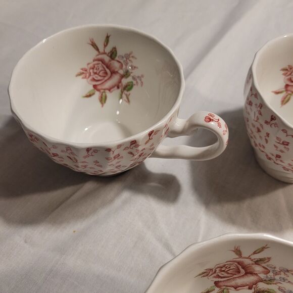 Vtg Johnson Brothers Made In England Rose Bouquet Pink Floral Tea Cups 3 Only - Picture 3 of 8